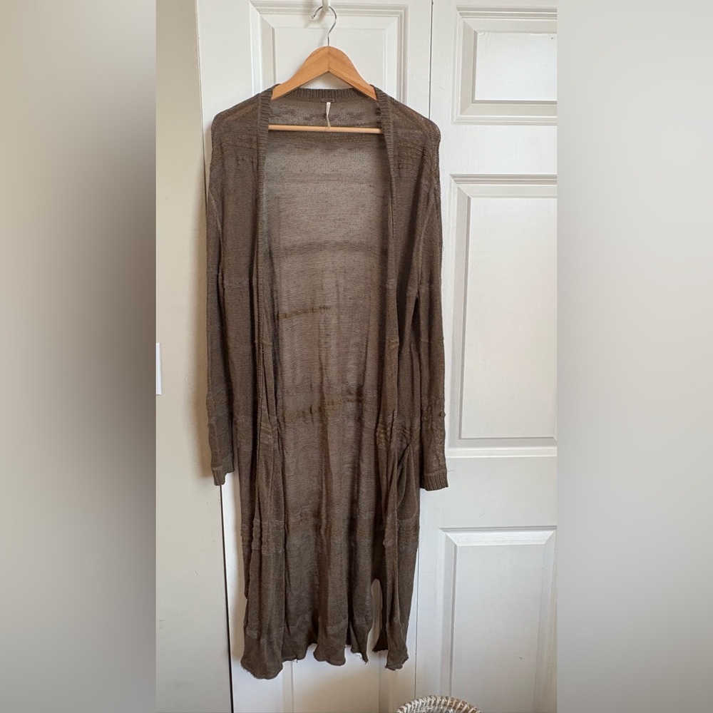 Free People / Long Taupe Knit Cardigan / M